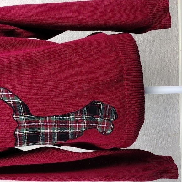 Leon Levin Hand Loomed Red Plaid Dog Applique Crew Neck Pullover Sweater Top - Picture 9 of 16